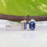 Isle | Genuine AAA Tanzanite Solitaire Studs, Emerald Cut 6x4mm, Solid 14K Gold (Yellow White Rose), Natural Tanzanite Earrings, Anniversary Gift for Women