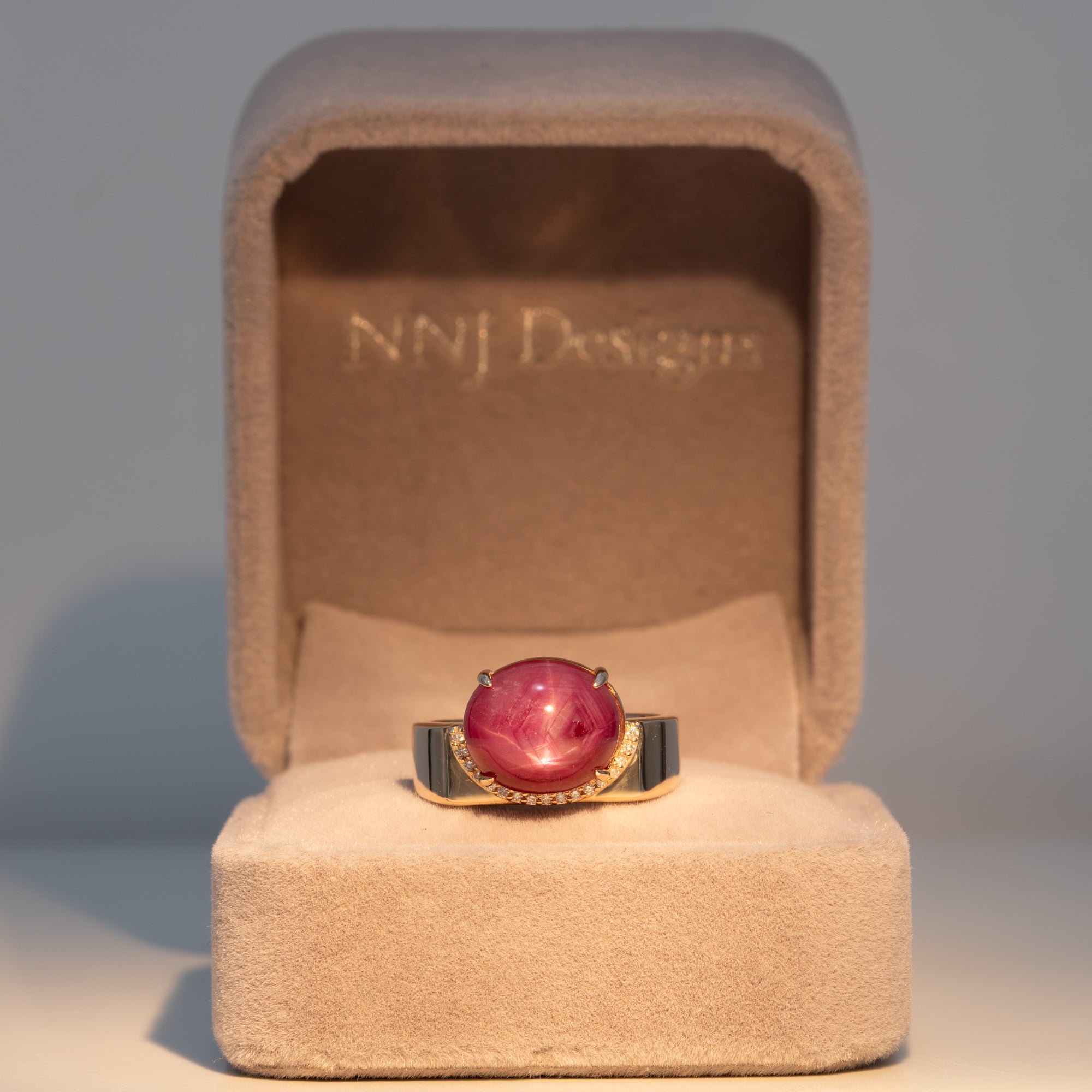 14K yellow gold star ruby ring with diamond accents