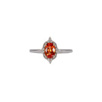 14K white gold padparadscha sapphire ring with diamond halo