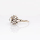 Tessia Solid 14k White Gold Estate Diamond Ring with Natural Diamond Accents, Round 4mm