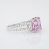 6.4Ct Natural Kunzite Ring with Natural Diamonds Accents: Solid 14K Gold, 11x9mm