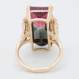 15.1Ct Bi-Color Tourmaline Ring with Earth Mined Diamond Accents: Solid 14K Gold