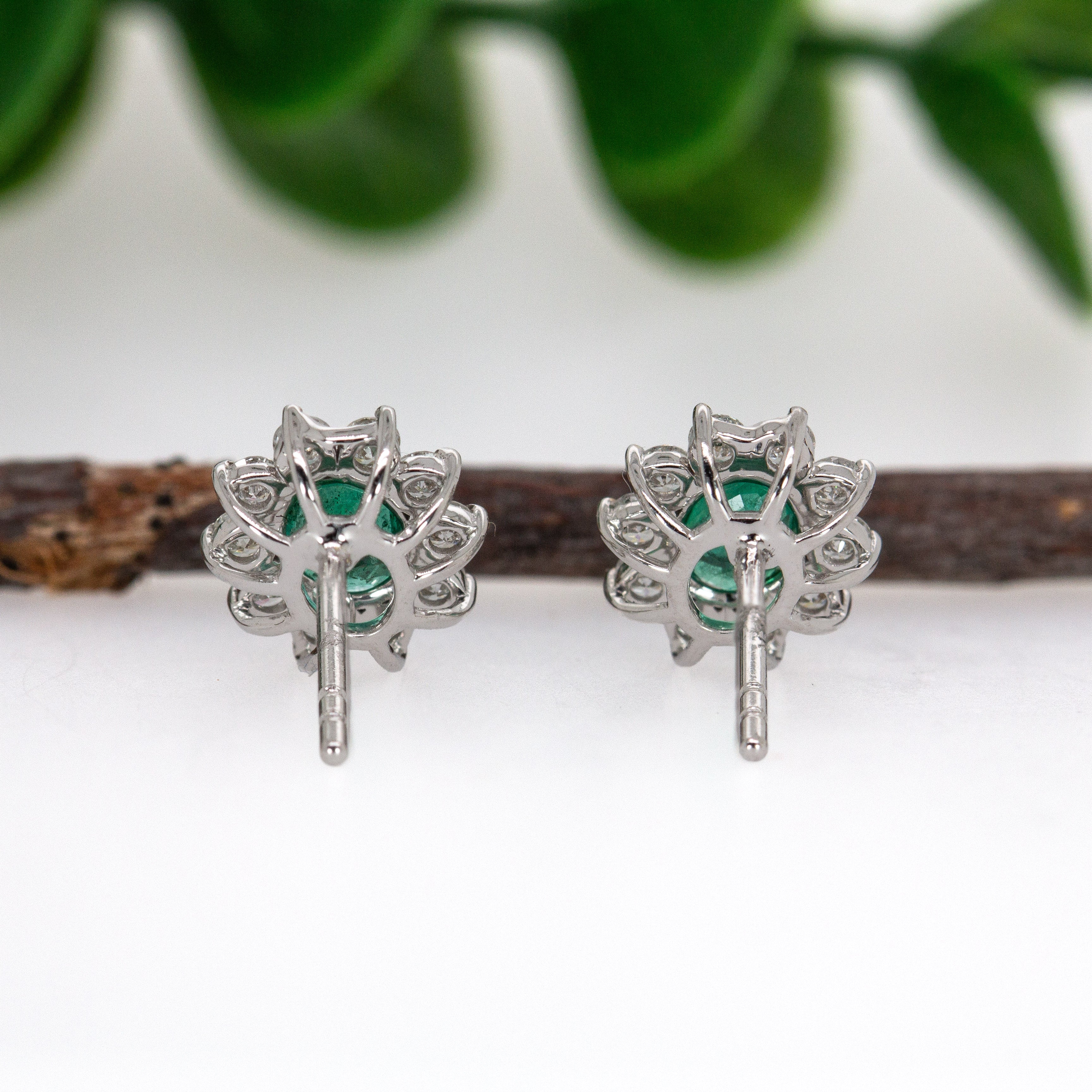 Alice 14K White Gold 0.55cts Emerald Diamond Stud Earrings | Oval 5X4mm