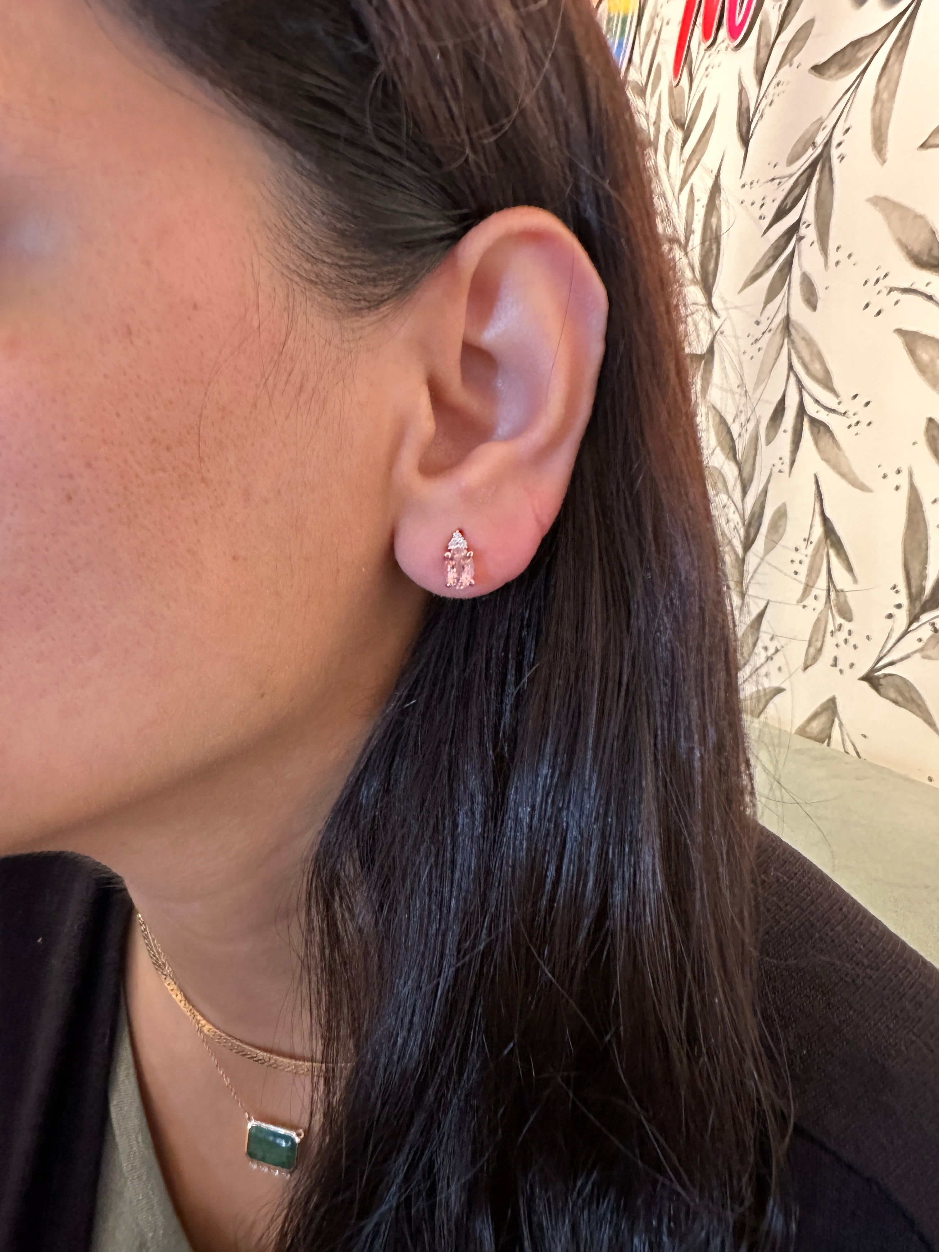 Stud Earrings-Pink Morganite and Diamond Earring Studs in Solid 14K Rose Gold | Oval 7x5mm | Pink Gemstone Studs | Daily Wear | Cor de Rosa |Ready to Ship - NNJGemstones