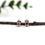 Stud Earrings-Pink Morganite and Diamond Earring Studs in Solid 14K Rose Gold | Oval 7x5mm | Pink Gemstone Studs | Daily Wear | Cor de Rosa |Ready to Ship - NNJGemstones