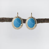 Sleeping Beauty Turquoise Drop Earrings w Earth Mined Diamonds in Solid 14K Gold | Oval 10x8mm