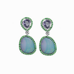 dazzle boulder opal w purple sapphires & tsavorites 14k white gold  drop earrings