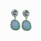 dazzle boulder opal w purple sapphires & tsavorites 14k white gold  drop earrings