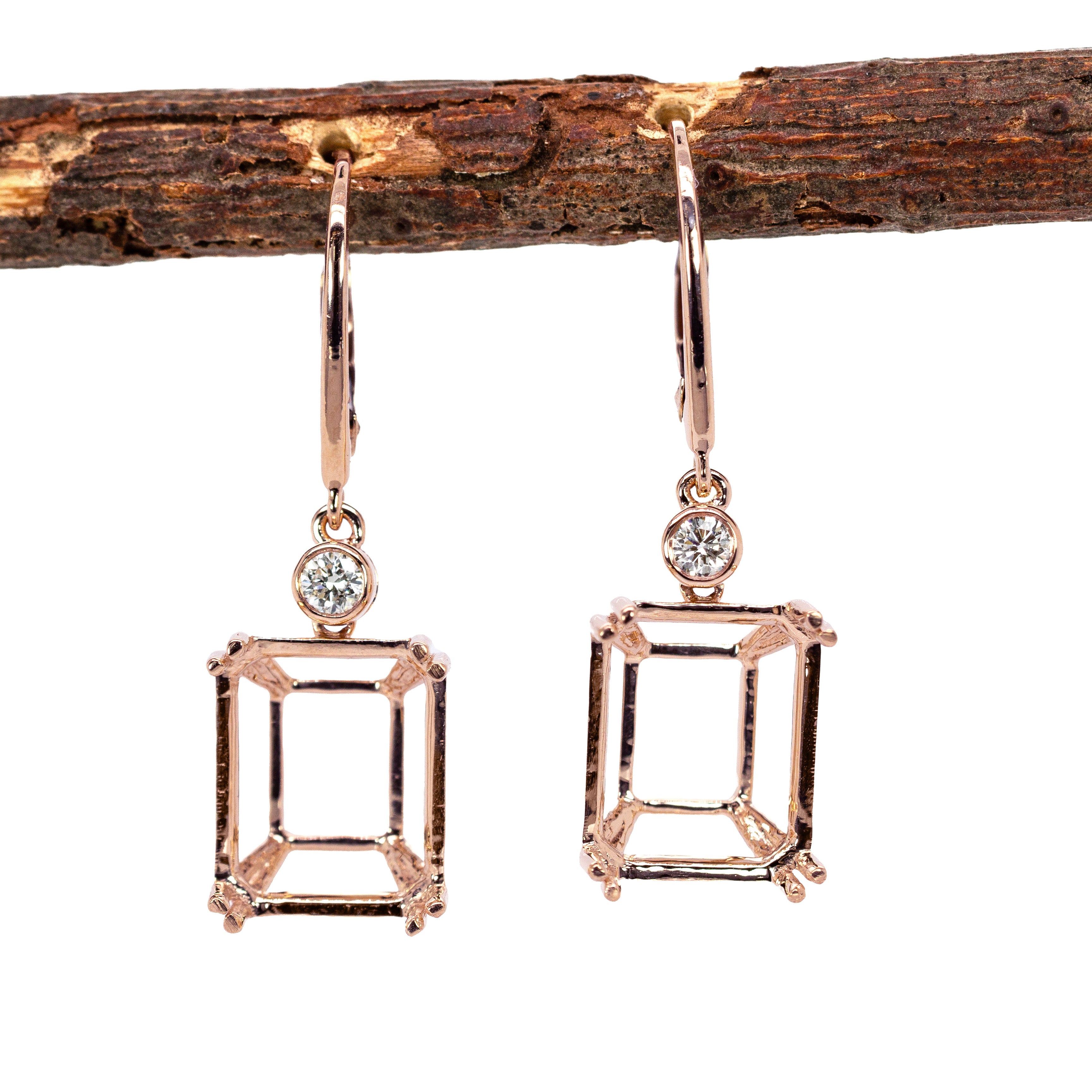 Jinny 14K Solid Gold Earring Setting with Diamonds | EM 12x10mm