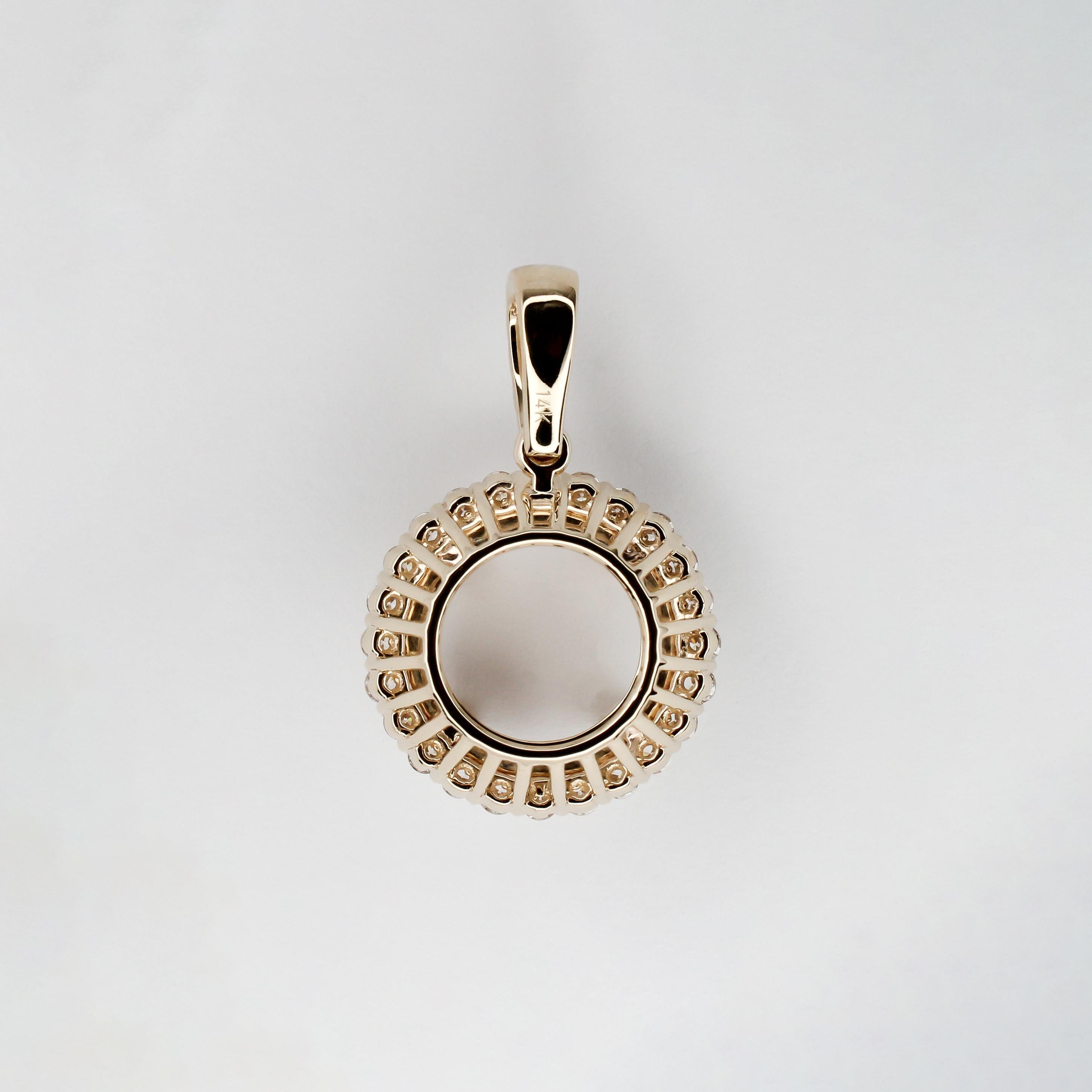 Pendant Semi Mount w Earth Mined Diamonds in Solid 14K Gold | Round 10.5mm