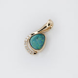 Boulder Opal Pendant w Earth Mined Diamonds in Solid 14K Gold | Fancy 6.7x5mm