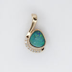 Boulder Opal Pendant w Earth Mined Diamonds in Solid 14K Gold | Fancy 6.7x5mm