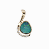 Boulder Opal Pendant w Earth Mined Diamonds in Solid 14K Gold | Fancy 6.7x5mm