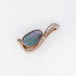 Boulder Opal Pendant w Earth Mined Diamonds in Solid 14K Rose Gold | Fancy 8x5mm