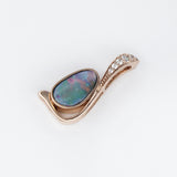 Boulder Opal Pendant w Earth Mined Diamonds in Solid 14K Rose Gold | Fancy 8x5mm