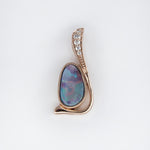 Boulder Opal Pendant w Earth Mined Diamonds in Solid 14K Rose Gold | Fancy 8x5mm