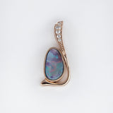 Boulder Opal Pendant w Earth Mined Diamonds in Solid 14K Rose Gold | Fancy 8x5mm