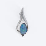 Boulder Opal Pendant w Earth Mined Diamonds in Solid 14K White Gold | Fancy 10x7