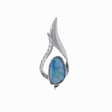 Boulder Opal Pendant w Earth Mined Diamonds in Solid 14K White Gold | Fancy 10x7mm