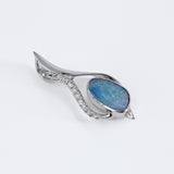 Boulder Opal Pendant w Earth Mined Diamonds in Solid 14K White Gold | Fancy 10x7