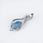 Boulder Opal Pendant w Earth Mined Diamonds in Solid 14K White Gold | Fancy 10x7