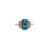 5.5ct Vibrant Blue Zircon Ring w Earth Mined Diamonds in Solid 14K Gold | EM 10x6mm