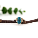 5.5ct Vibrant Blue Zircon Ring w Earth Mined Diamonds in Solid 14K Gold | EM 10x6mm