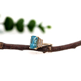 5.5ct Vibrant Blue Zircon Ring w Earth Mined Diamonds in Solid 14K Gold | EM 10x6mm