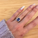1.6ct Tanzanite Ring w Mixed Diamond Halo in Solid 14K White Gold | EM 8x6mm