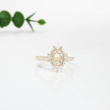 Aurora Collection Unique Oval Shape Ring Setting w Diamond Halo in 14K Solid Gold