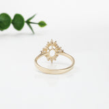 Aurora Collection Unique Oval Shape Ring Setting w Diamond Halo in 14K Solid Gold