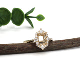 Vintage Style Art Deco Diamond Halo Ring Semi Mount in Solid 14K Gold