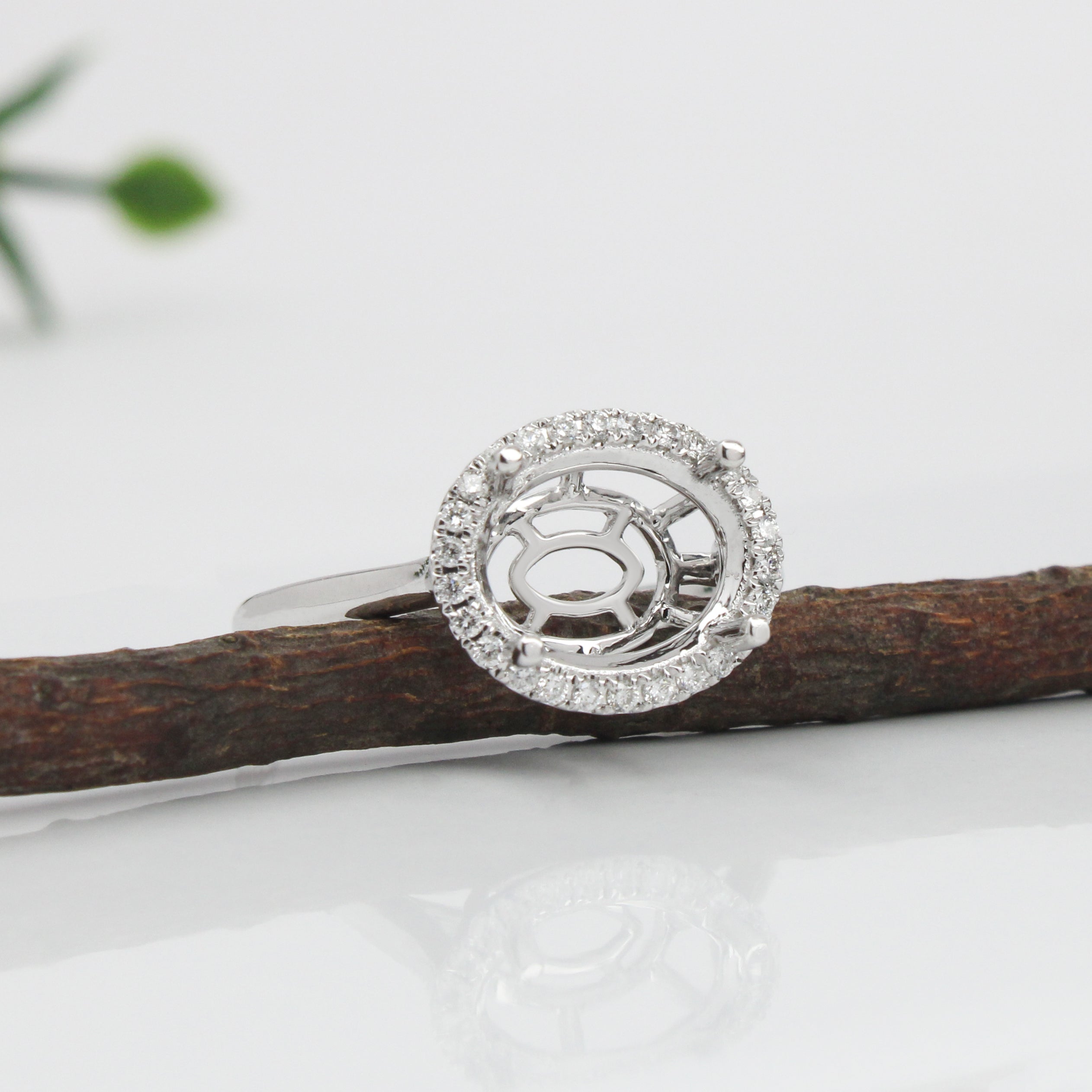 Lovely East West Oval Ring Semi Mount with a Halo of Natural Diamond Accents in Solid 14k Gold | Oval Shape | Customizable