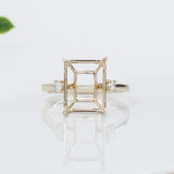 Minimalist Diamond Accented Ring Setting in 14K Solid Gold | Emerald Cut | Statement Ring | Tapered Shank | Customizable