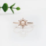 Floral Inspired Ring Semi Mount w Diamond Accents in 14K Solid Gold | Round Shape