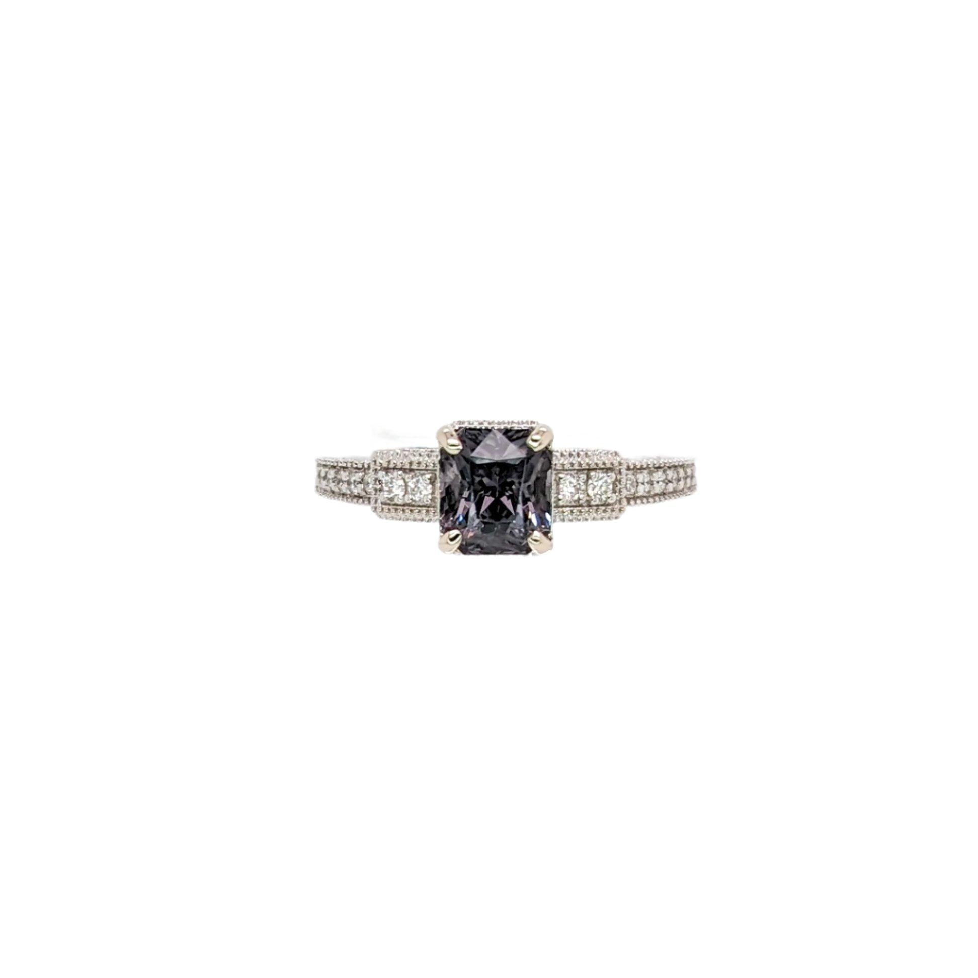 1.46ct Spinel Ring w Natural Diamond Accents in Solid 14K White Gold EM 6.5x5.5