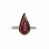 Tourmaline Ring w Earth Mined Diamonds in Solid 14K Rose Gold | Pear 16x7mm