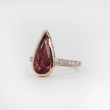 Tourmaline Ring w Earth Mined Diamonds in Solid 14K Rose Gold | Pear 16x7mm