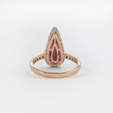 Tourmaline Ring w Earth Mined Diamonds in Solid 14K Rose Gold | Pear 16x7mm