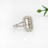 Statement Ring Semi Mount w Earth Mined Diamonds in Solid 14K Gold | Emerald Cut