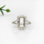 Statement Ring Semi Mount w Earth Mined Diamonds in Solid 14K Gold | Emerald Cut