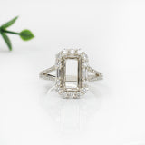 Statement Ring Semi Mount w Earth Mined Diamonds in Solid 14K Gold | Emerald Cut