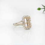 Statement Ring Semi Mount w Earth Mined Diamonds in Solid 14K Gold | Emerald Cut