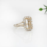 Statement Ring Semi Mount w Earth Mined Diamonds in Solid 14K Gold | Emerald Cut