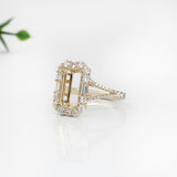 Statement Ring Semi Mount w Earth Mined Diamonds in Solid 14K Gold | Emerald Cut