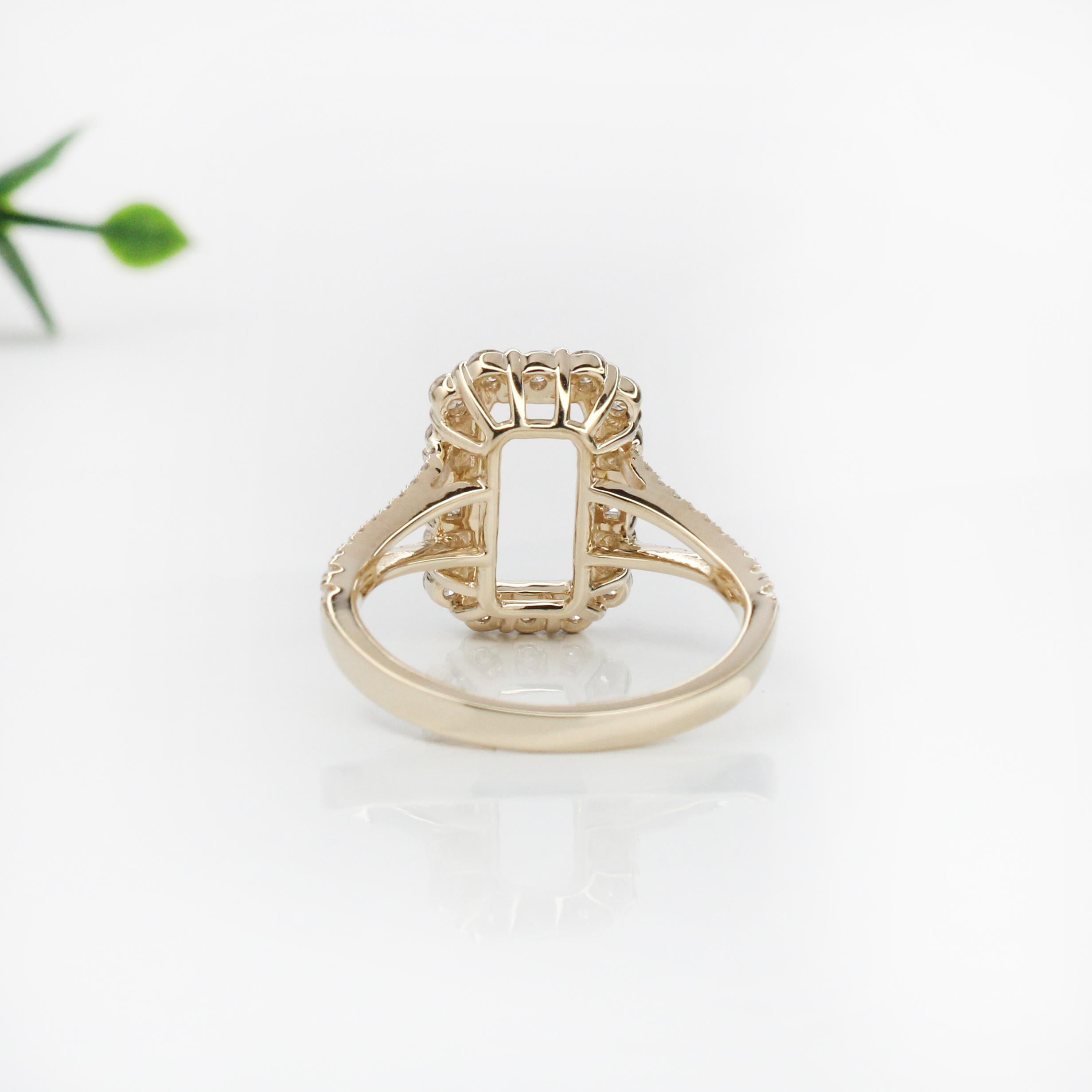 Statement Ring Semi Mount w Earth Mined Diamonds in Solid 14K Gold | Emerald Cut