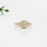 Statement Oval Ring Semi Mount w Diamonds and Milgrain Details in 14K Solid Gold