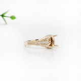 Statement Oval Ring Semi Mount w Diamonds and Milgrain Details in 14K Solid Gold