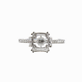 Ring Semi Mount w Earth Mined Diamonds in Solid 14K Gold | Cushion 8x7mm