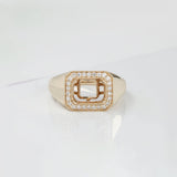 Ring Semi Mount w Earth Mined Diamonds in Solid 14K Gold | Emerald Cut 8x6mm